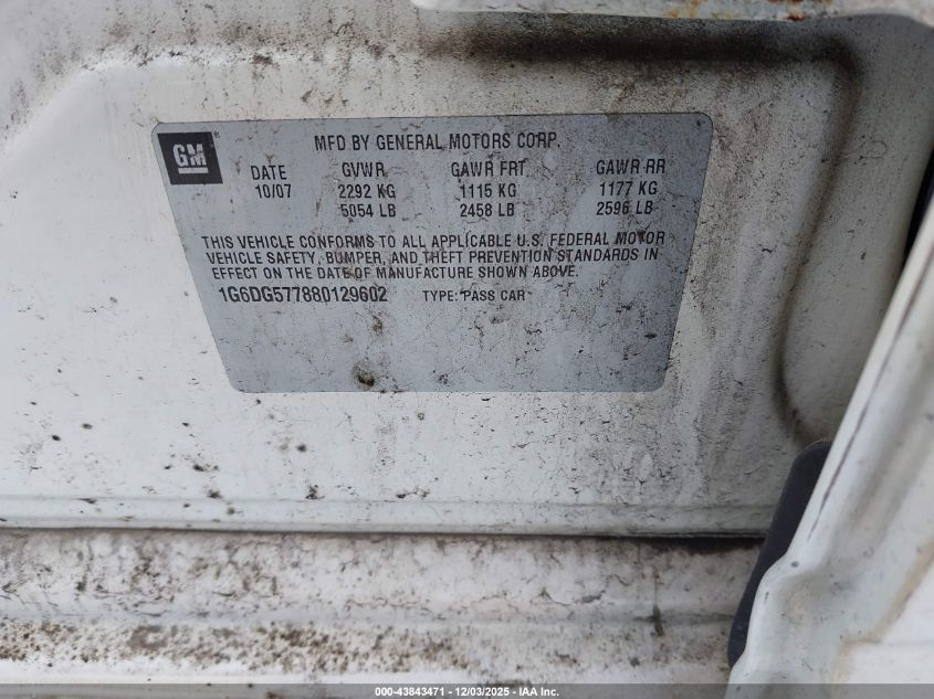 2008 Cadillac Cts Standard VIN: 1G6DG577880129602 Lot: 43843471