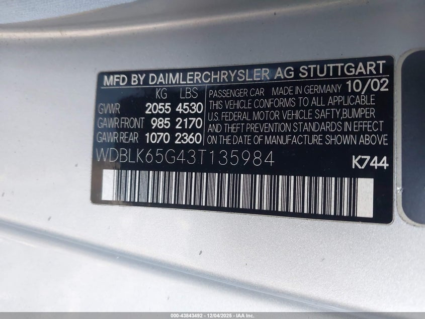 WDBLK65G43T135984 2003 MERCEDES-BENZ CLK-KLASSE photo no. 9