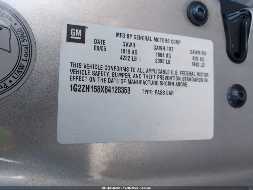 2006 Pontiac G6 Gt VIN: 1G2ZH158X64128353 Lot: 43843551