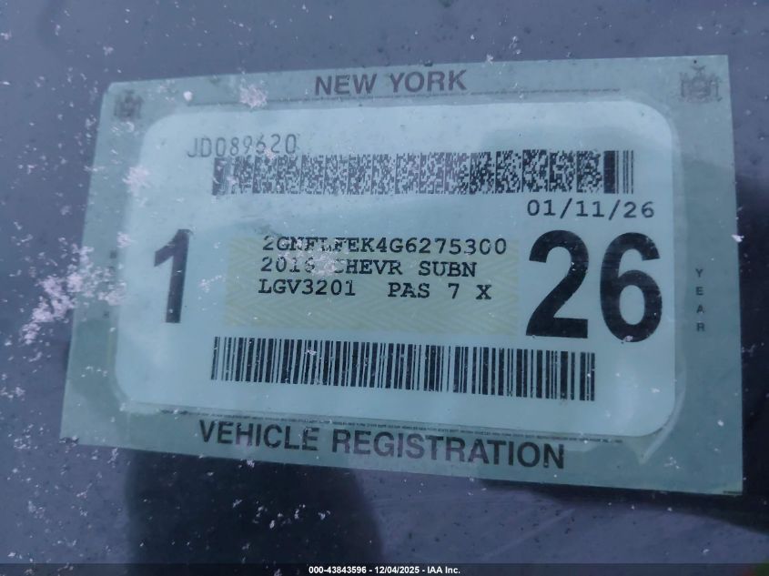 2016 Chevrolet Equinox Lt VIN: 2GNFLFEK4G6275300 Lot: 43843596