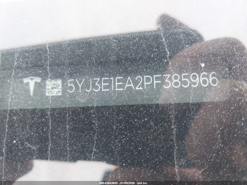 2023 Tesla Model 3 Rear-Wheel Drive VIN: 5YJ3E1EA2PF385966 Lot: 43843685