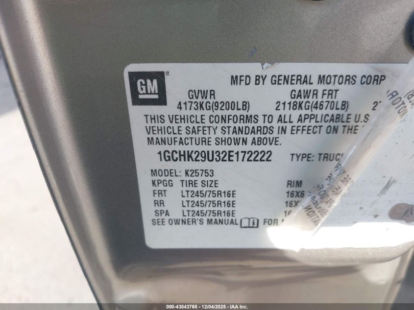 2002 Chevrolet Silverado 2500Hd Ls VIN: 1GCHK29U32E172222 Lot: 43843768