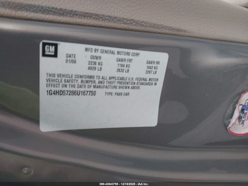 2006 Buick Lucerne Cxl VIN: 1G4HD57286U167750 Lot: 43843795