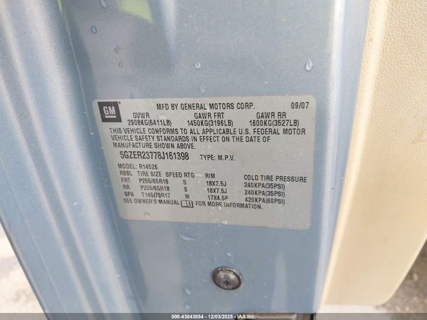 2008 Saturn Outlook Xr VIN: 5GZER23778J161398 Lot: 43843854