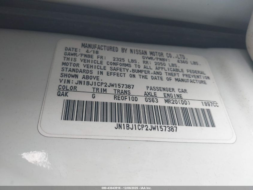 2018 Nissan Rogue Sport S VIN: JN1BJ1CP2JW157387 Lot: 43843916