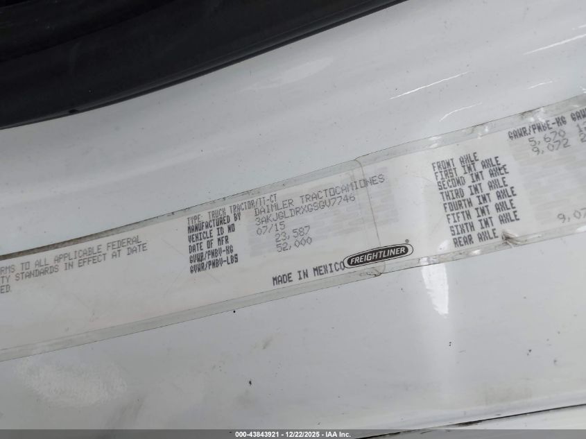 2016 Freightliner Cascadia 125 VIN: 3AKJGLDRXGSGV7746 Lot: 43843921