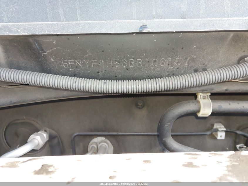 2011 Honda Pilot Ex-L VIN: 5FNYF4H56BB106157 Lot: 43843986