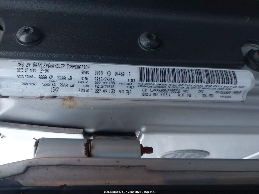 2004 Jeep Wrangler X VIN: 1J4FA39S84P758298 Lot: 43844174