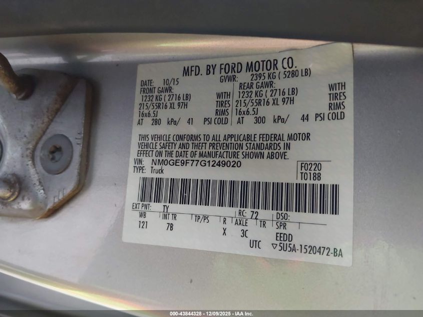 2016 Ford Transit Connect Xlt VIN: NM0GE9F77G1249020 Lot: 43844328