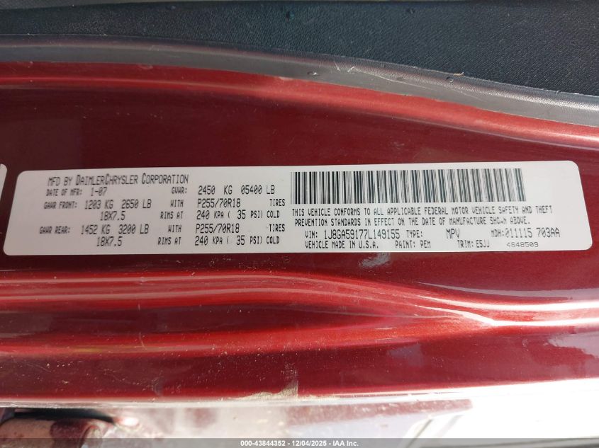 2007 Jeep Wrangler Unlimited Sahara VIN: 1J8GA59177L149155 Lot: 43844352