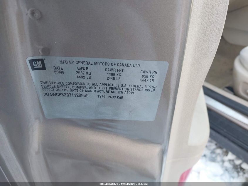 2007 Buick Lacrosse Cx VIN: 2G4WC582071128950 Lot: 43844379