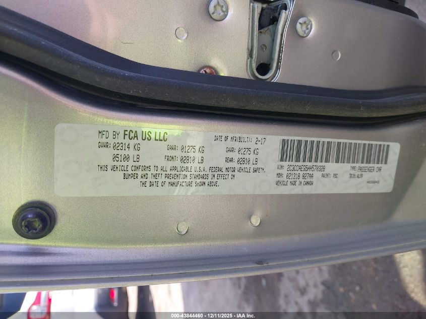 2017 Chrysler 300C VIN: 2C3CCAEG5HH570328 Lot: 43844460