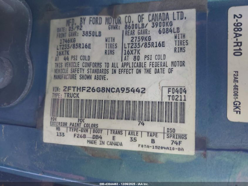 2FTHF26G8NCA95442 1992 FORD F250 photo no. 9