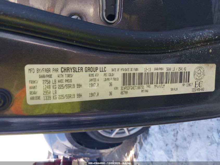 2014 Dodge Journey R/T VIN: 3C4PDDFGXET166731 Lot: 43844500