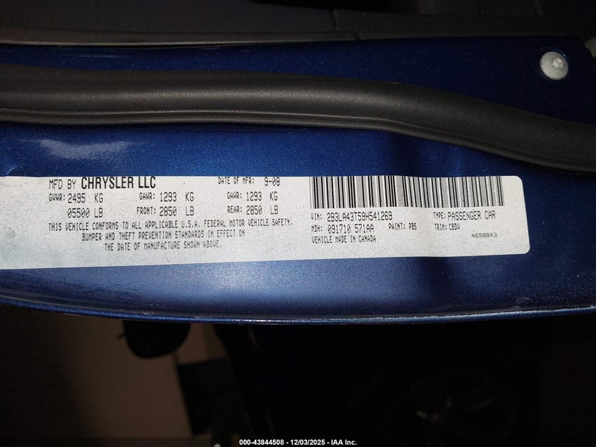 2009 Dodge Charger VIN: 2B3LA43T59H541269 Lot: 43844508