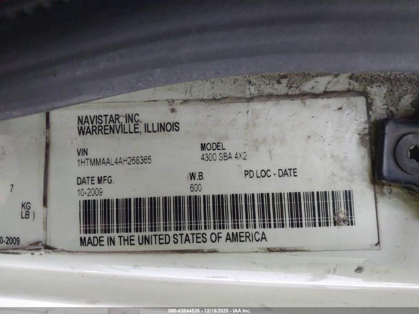 2010 International 4000 4300 VIN: 1HTMMAAL4AH268365 Lot: 43844526