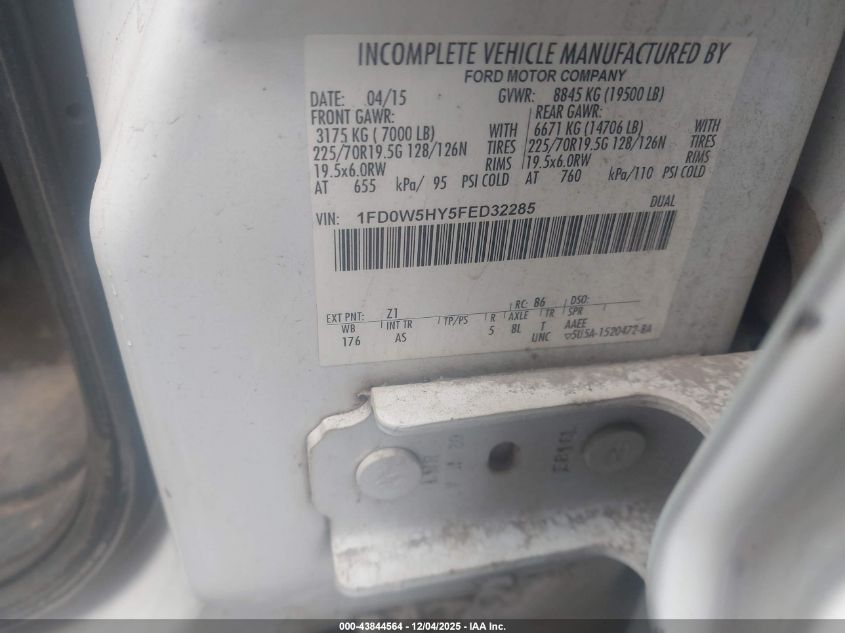 2015 Ford F-550 Chassis Xl VIN: 1FD0W5HY5FED32285 Lot: 43844564