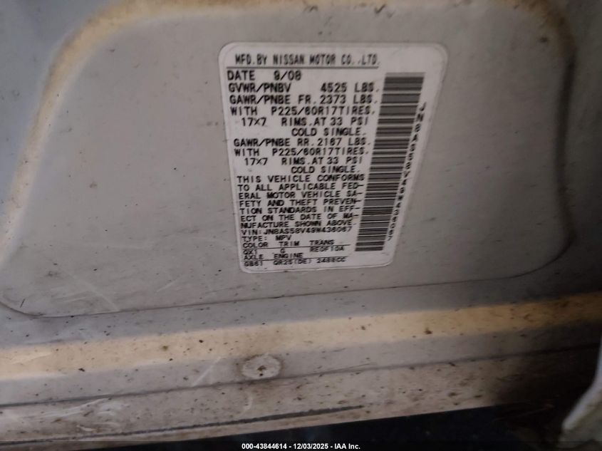 2009 Nissan Rogue Sl VIN: JN8AS58V49W436067 Lot: 43844614