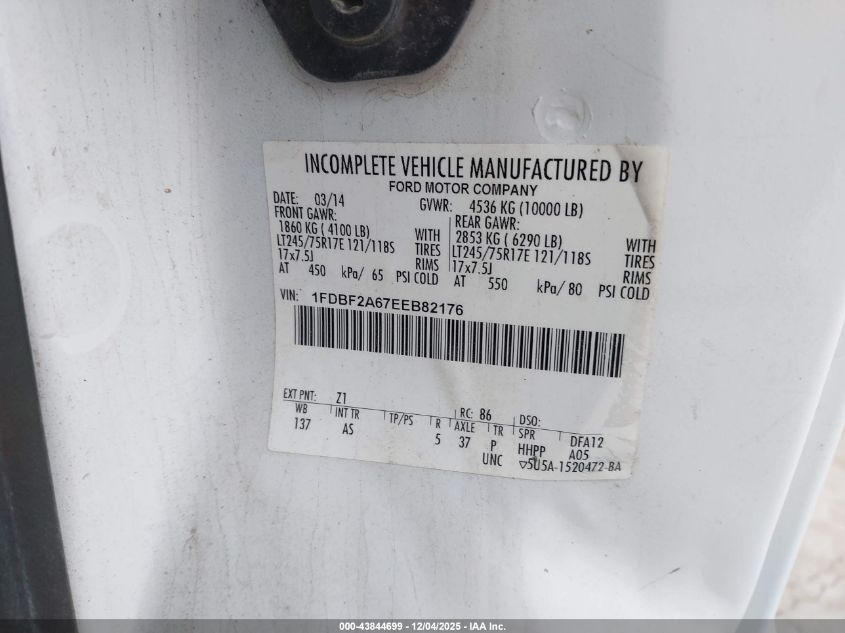 2014 Ford F-250 Xl VIN: 1FDBF2A67EEB82176 Lot: 43844699