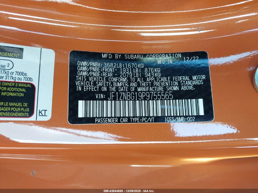 2023 Toyota Gr86 VIN: JS1ZNBG19P9755565 Lot: 43844888