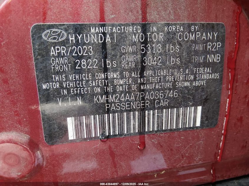 2023 Hyundai Ioniq 6 Se VIN: KMHM24AA7PA036746 Lot: 43844897