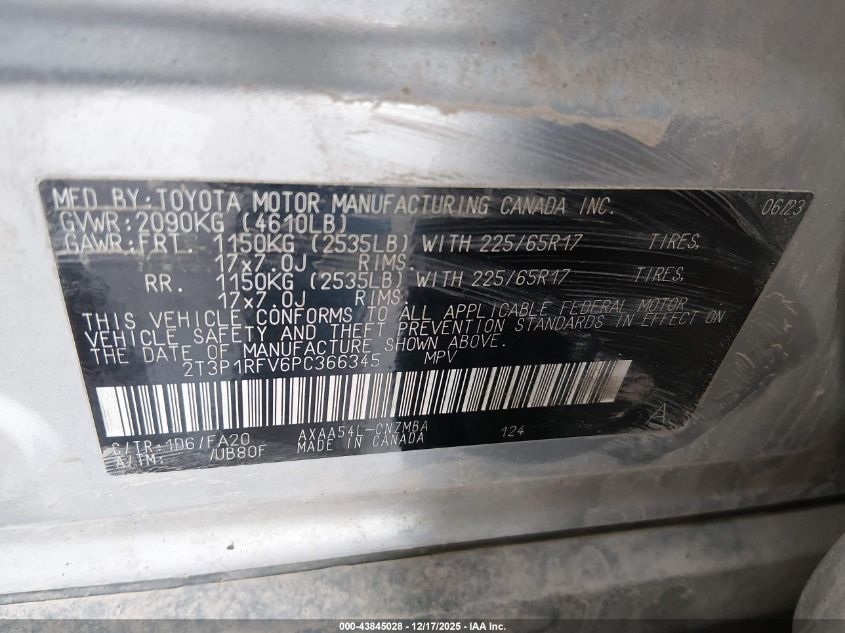 2023 Toyota Rav4 Xle VIN: 2T3P1RFV6PC366345 Lot: 43845028