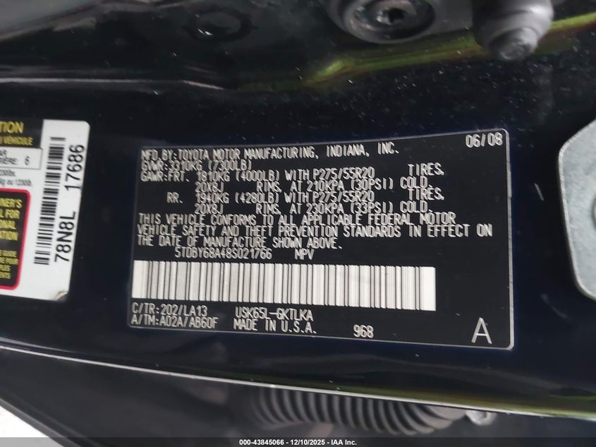 5TDBY68A48S021766 2008 TOYOTA SEQUOIA photo no. 9