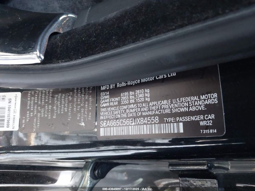 2014 Rolls-Royce Wraith VIN: SCA665C56EUX84558 Lot: 43845097