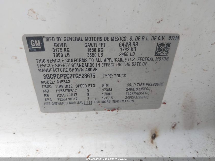 2014 Chevrolet Silverado 1500 Work Truck 1Wt VIN: 3GCPCPEC2EG528675 Lot: 43845321