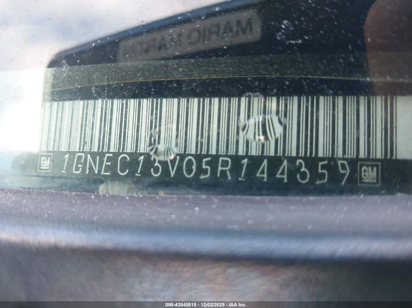 2005 Chevrolet Tahoe Ls VIN: 1GNEC13V05R144359 Lot: 43845515