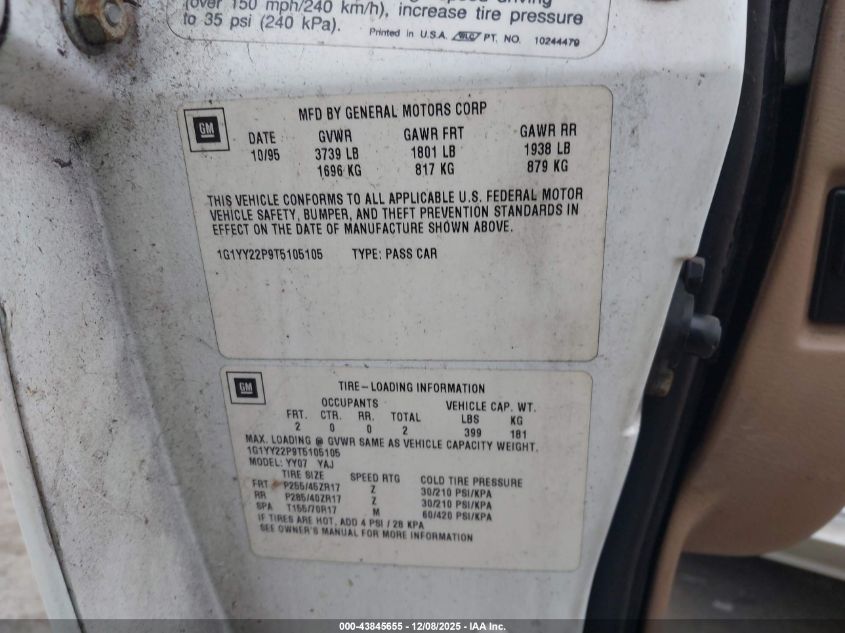 1996 Chevrolet Corvette VIN: 1G1YY22P9T5105105 Lot: 43845655