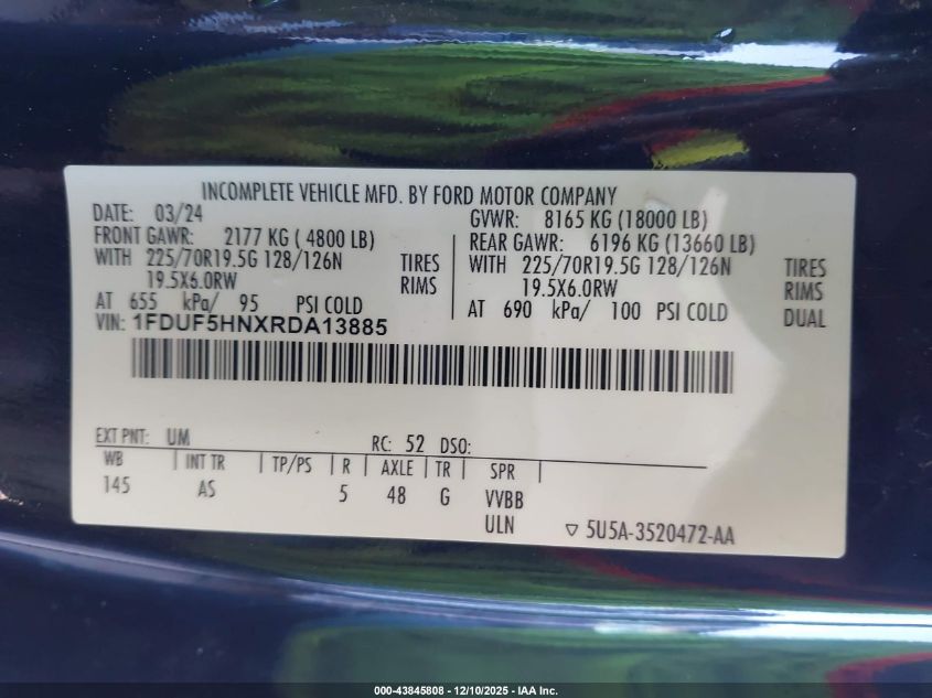 2024 Ford F-550 Chassis Xl VIN: 1FDUF5HNXRDA13885 Lot: 43845808