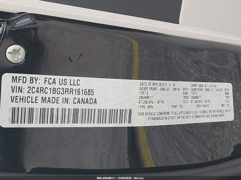 2024 Chrysler Pacifica Touring L VIN: 2C4RC1BG3RR161685 Lot: 43845811