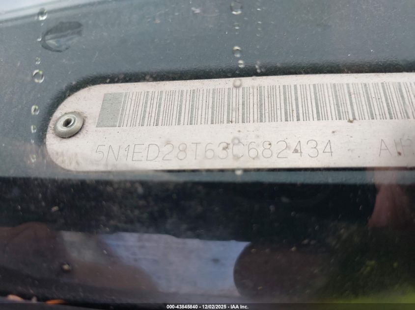 2003 Nissan Xterra Xe VIN: 5N1ED28T63C682434 Lot: 43845840