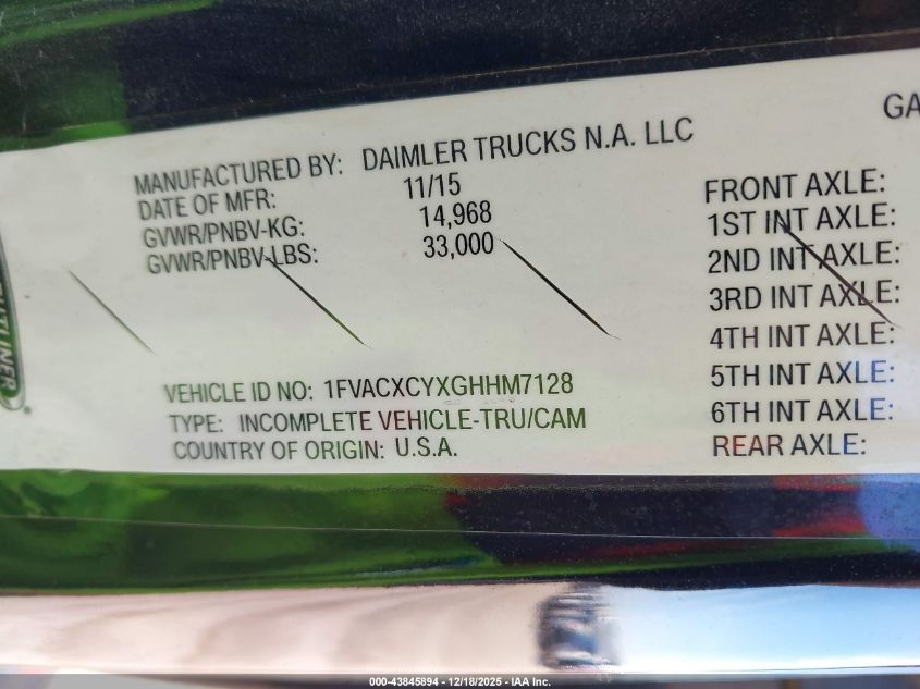 2016 Freightliner M2 106 Medium Duty VIN: 1FVACXCYXGHHM7128 Lot: 43845894