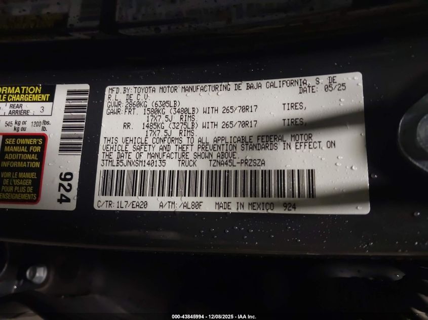 2025 Toyota Tacoma Trd Off Road VIN: 3TMLB5JNXSM140135 Lot: 43845994
