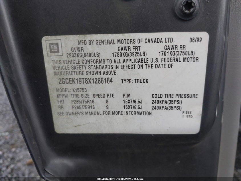 2GCEK19T8X1286164 1999 CHEVROLET SILVERADO photo no. 9