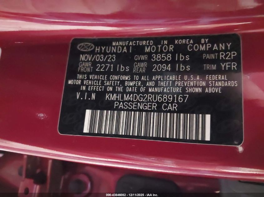 2024 Hyundai Elantra Sel VIN: KMHLM4DG2RU689167 Lot: 43846082
