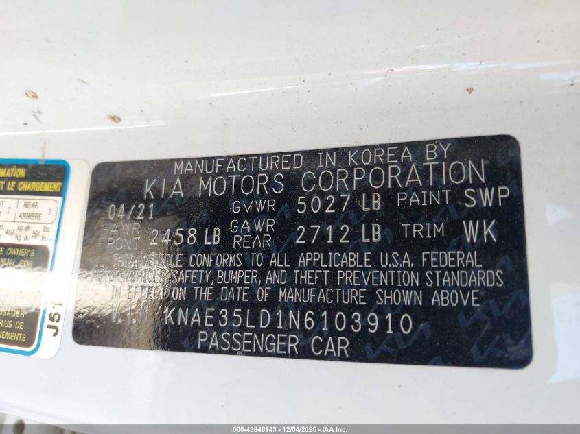 2022 Kia Stinger Gt-Line VIN: KNAE35LD1N6103910 Lot: 43846143