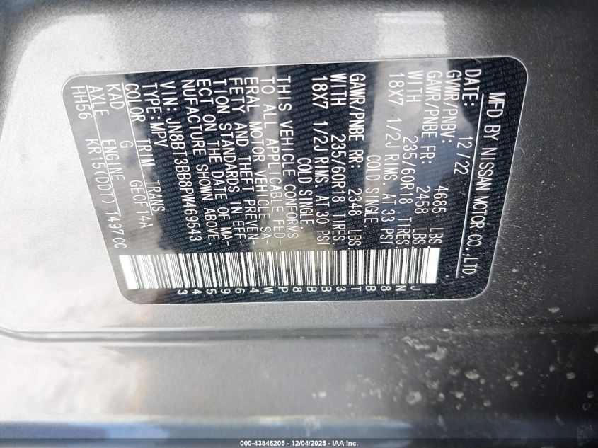 2023 Nissan Rogue Sv Intelligent Awd VIN: JN8BT3BB8PW469543 Lot: 43846205