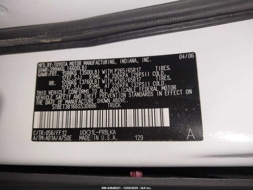 5TBET38166S530886 2006 TOYOTA TUNDRA photo no. 9
