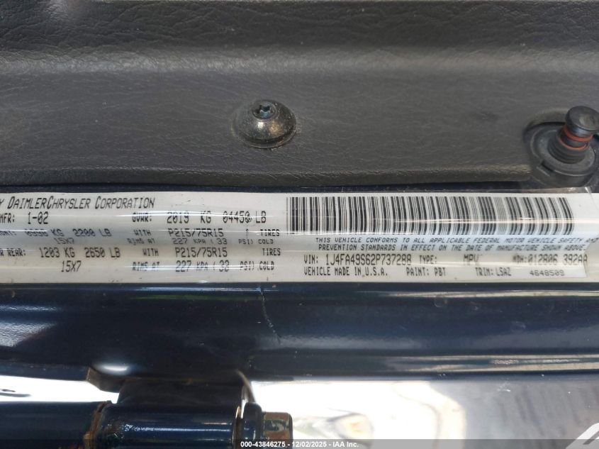 2002 Jeep Wrangler Sport VIN: 1J4FA49S62P737288 Lot: 43846275