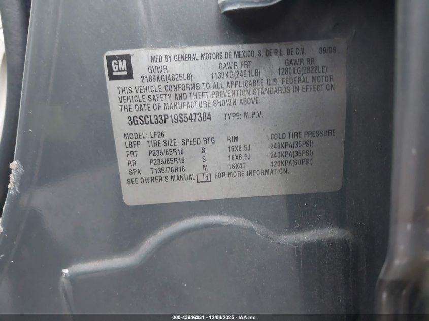 2009 Saturn Vue 4-Cyl Xe VIN: 3GSCL33P19S547304 Lot: 43846331