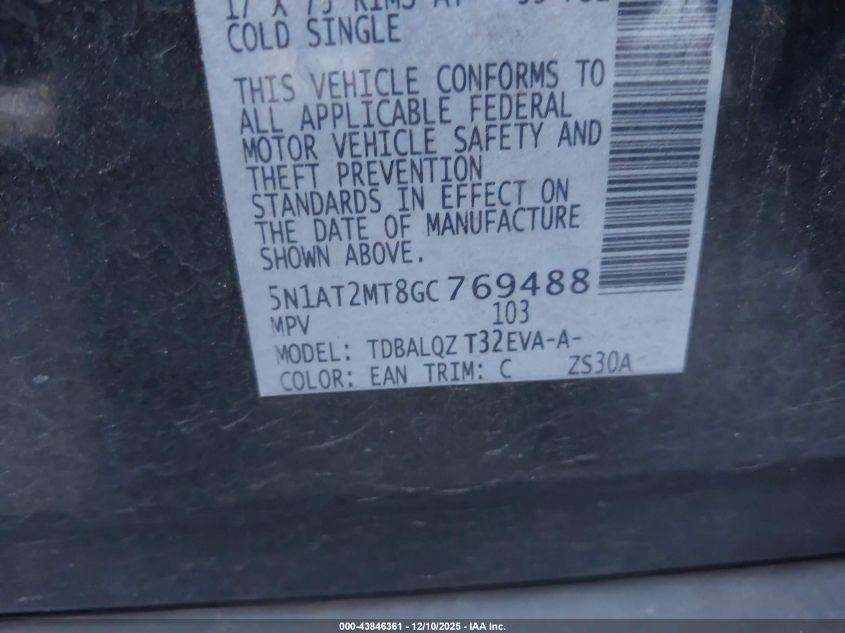 2016 Nissan Rogue Sv VIN: 5N1AT2MT8GC769488 Lot: 43846361