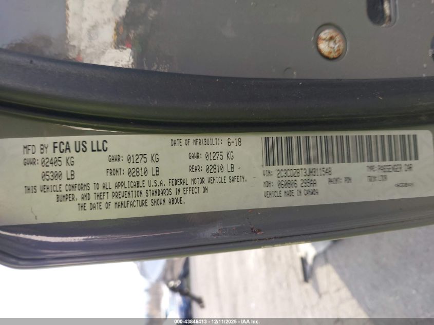 2018 Dodge Challenger R/T VIN: 2C3CDZBT3JH311548 Lot: 43846413