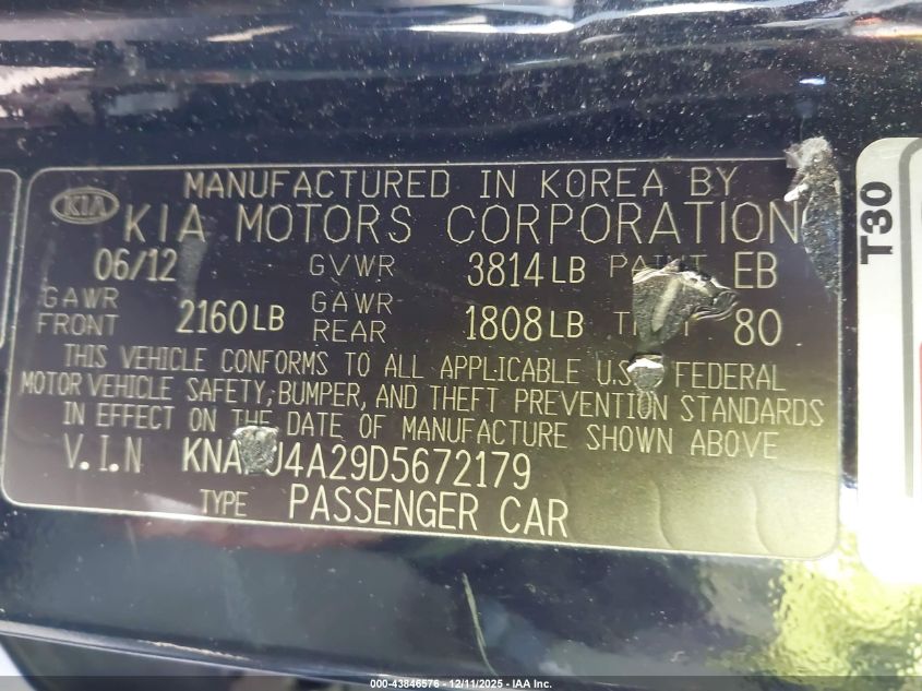 2013 Kia Forte Ex VIN: KNAFU4A29D5672179 Lot: 43846576