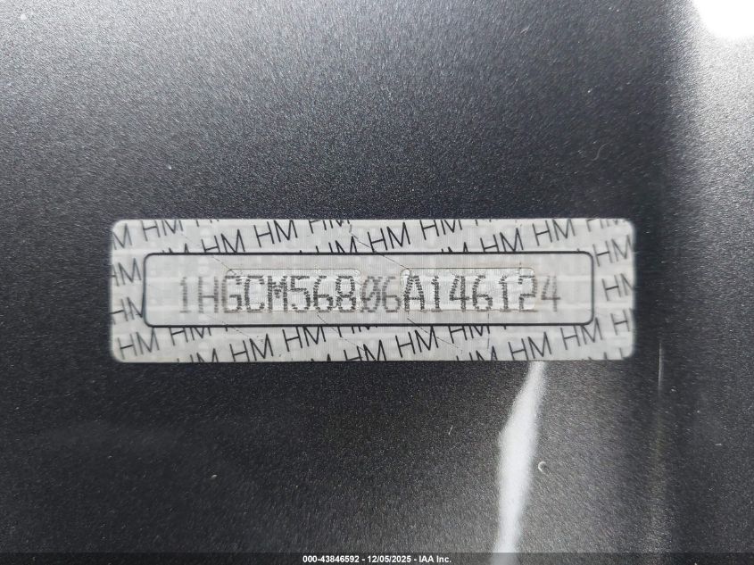 2006 Honda Accord 2.4 Ex VIN: 1HGCM56806A146124 Lot: 43846592