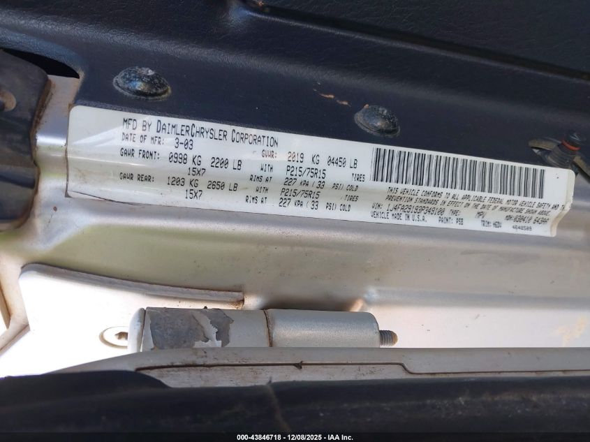 2003 Jeep Wrangler Se VIN: 1J4FA29193P349100 Lot: 43846718