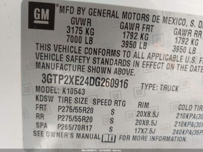 2013 GMC Sierra 1500 Denali VIN: 3GTP2XE24DG260916 Lot: 43846741