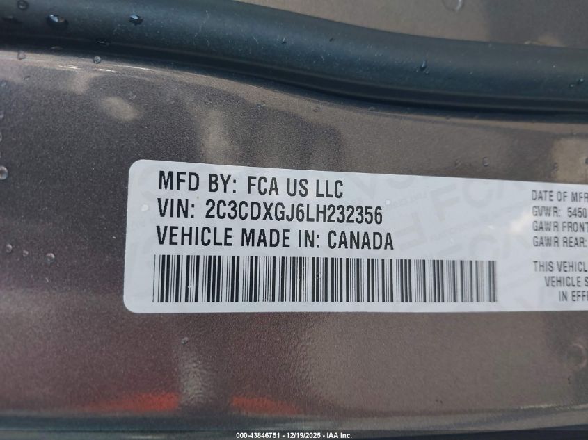 2020 Dodge Charger Scat Pack Rwd VIN: 2C3CDXGJ6LH232356 Lot: 43846751